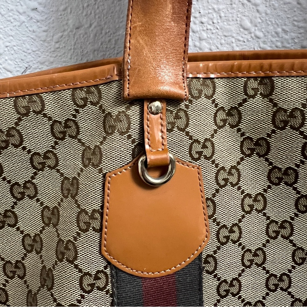 Gucci Jolie Sherry Beige Tan Stripe Tote - Picture 9 of 15